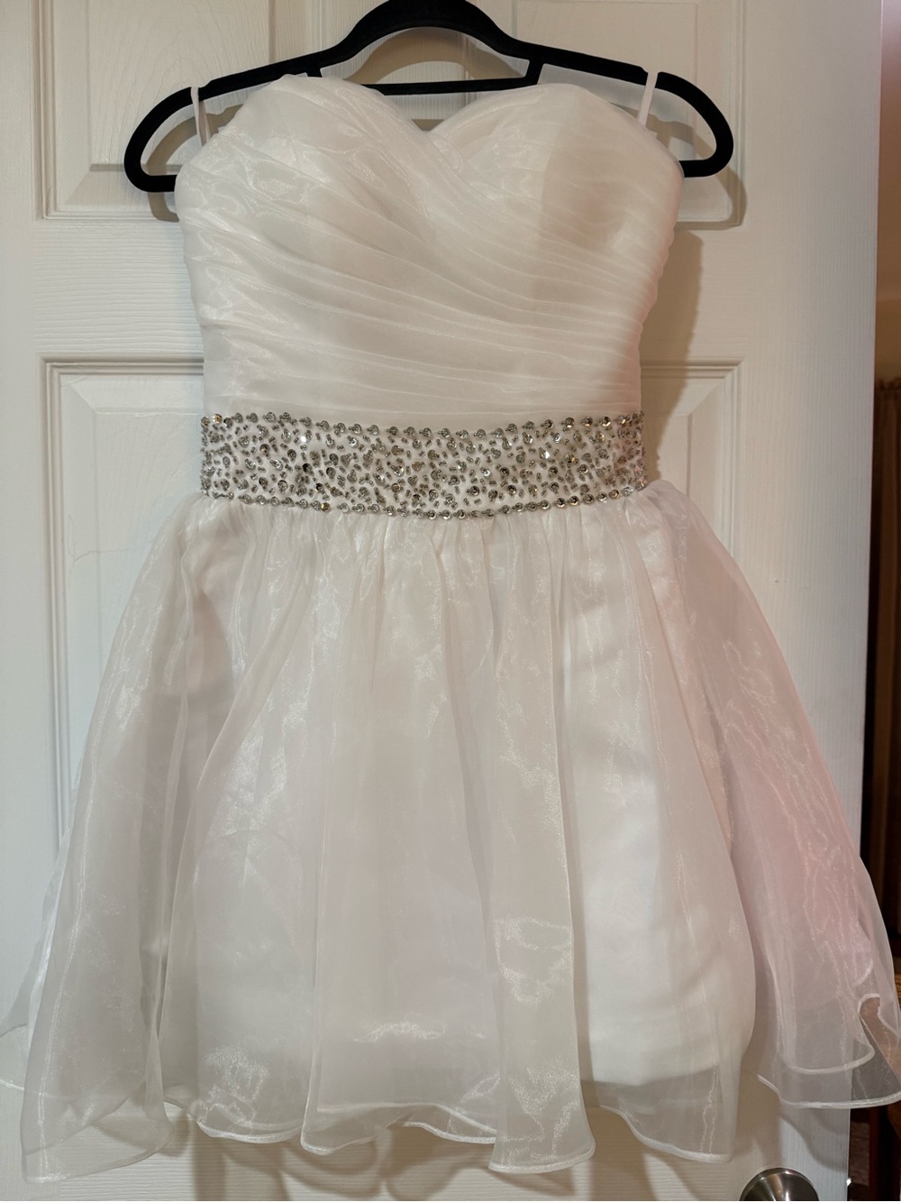 White strapless beaded engagement/courthouse dress